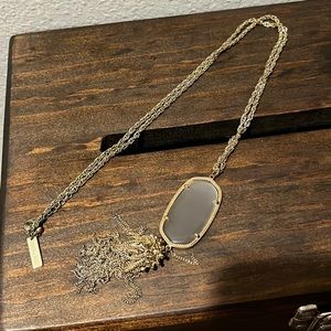 KENDRA SCOTT RAYNE GOLD AND SLATE CATS EYE LONG RAYNE NECKLACE